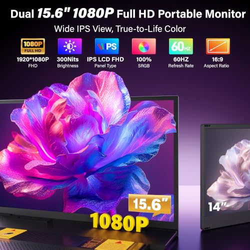 Image of 15.6 inch Laptop Screen Extender, FHD IPS Vertical Portable Dual Monitor, 0.16 inch Ultra-Slim One-Cable Plug & Play Travel Monitor Above Laptop Screen for 13-17 inch Laptops Compatible with Win /Mac /Android