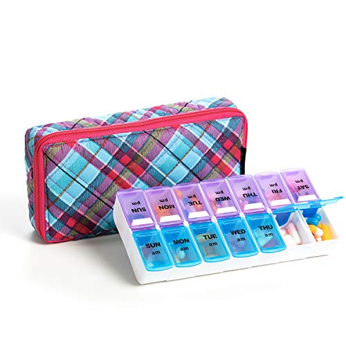 Image of Weekly Pill Organizer 2 Times a Day,7 Day am pm Pill Organizer, Large Daily Pill Cases Pill Box Vitamin Organizer Box,Pink