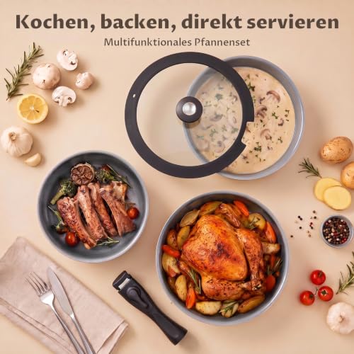 BEZIA Keramik Topfset mit abnehmbarem Griff, 17-tlg. Töpfe & Pfannen Set – Ansicht 6