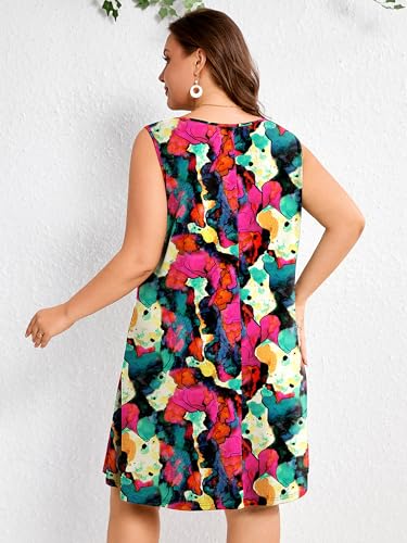 Image of AusLook Plus Size Summer Midi Dress for Women Sleeveless Casual A Line Swing Dress with Pockets Keyhole Neck Beach 1X-5X