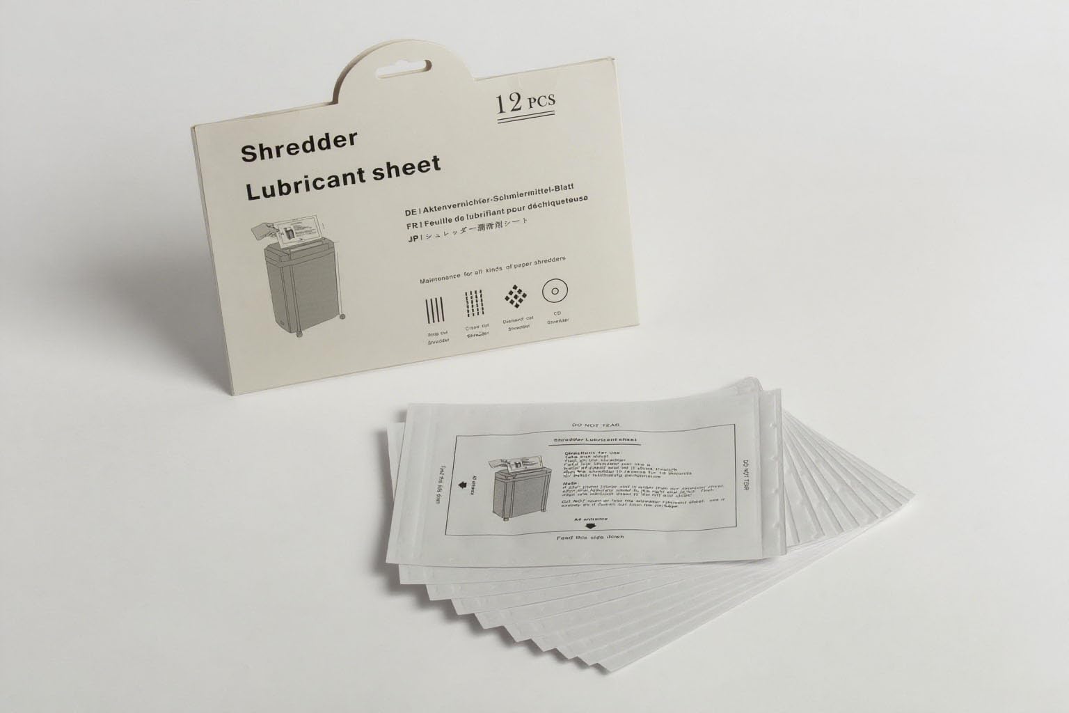 KEMITAC シュレッダー メンテナンスシート, 12枚入り, 研磨剤・潤滑剤入り, 刃研ぎ・紙詰まり防止用