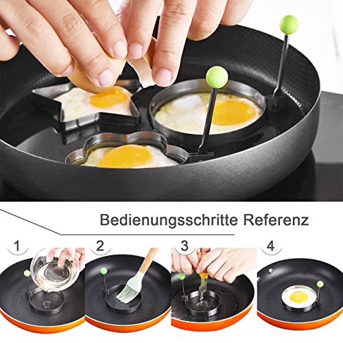 Eierring Antihaftbeschichtet, 5 Stück, Edelstahl mit Einem Durchmesser von 3,9 Zoll, Runde Eierkochringe, Pfannenkuchen-Mcmuffins-Grillplatte