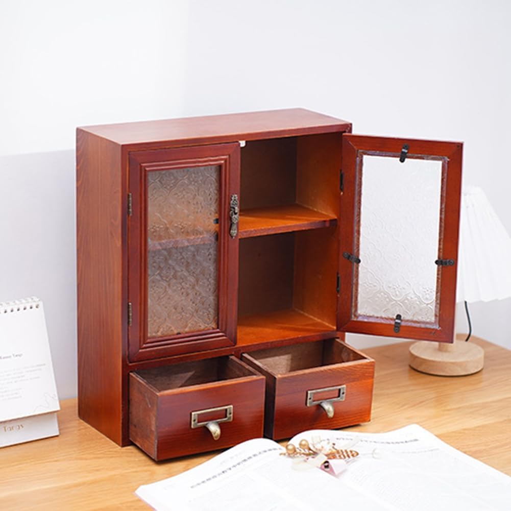 風レトロな古い木製デスクトップ収納キャビネット引き出しタイプ化粧品収納ボックス香水収納キャビネット