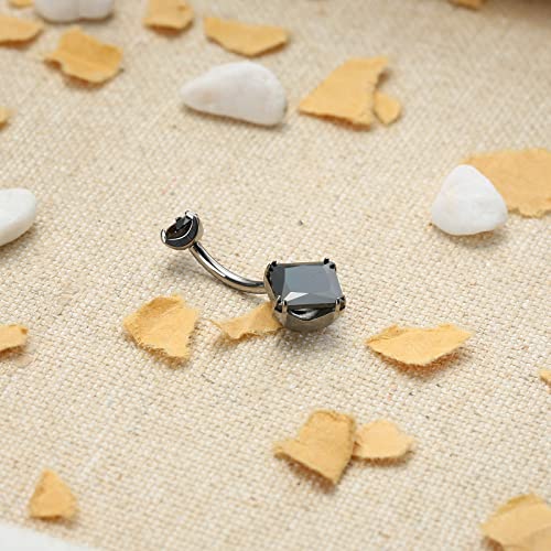 Tgnel G23 Pure Titanium Round And Rhombus Shaped Cz Belly Button Rings Petite Navel Ring For Women Body Piercing Jewelry 14G Astm F136 Black Cubic Zirconia Belly Rings 10Mm Belly Bars #TOP2