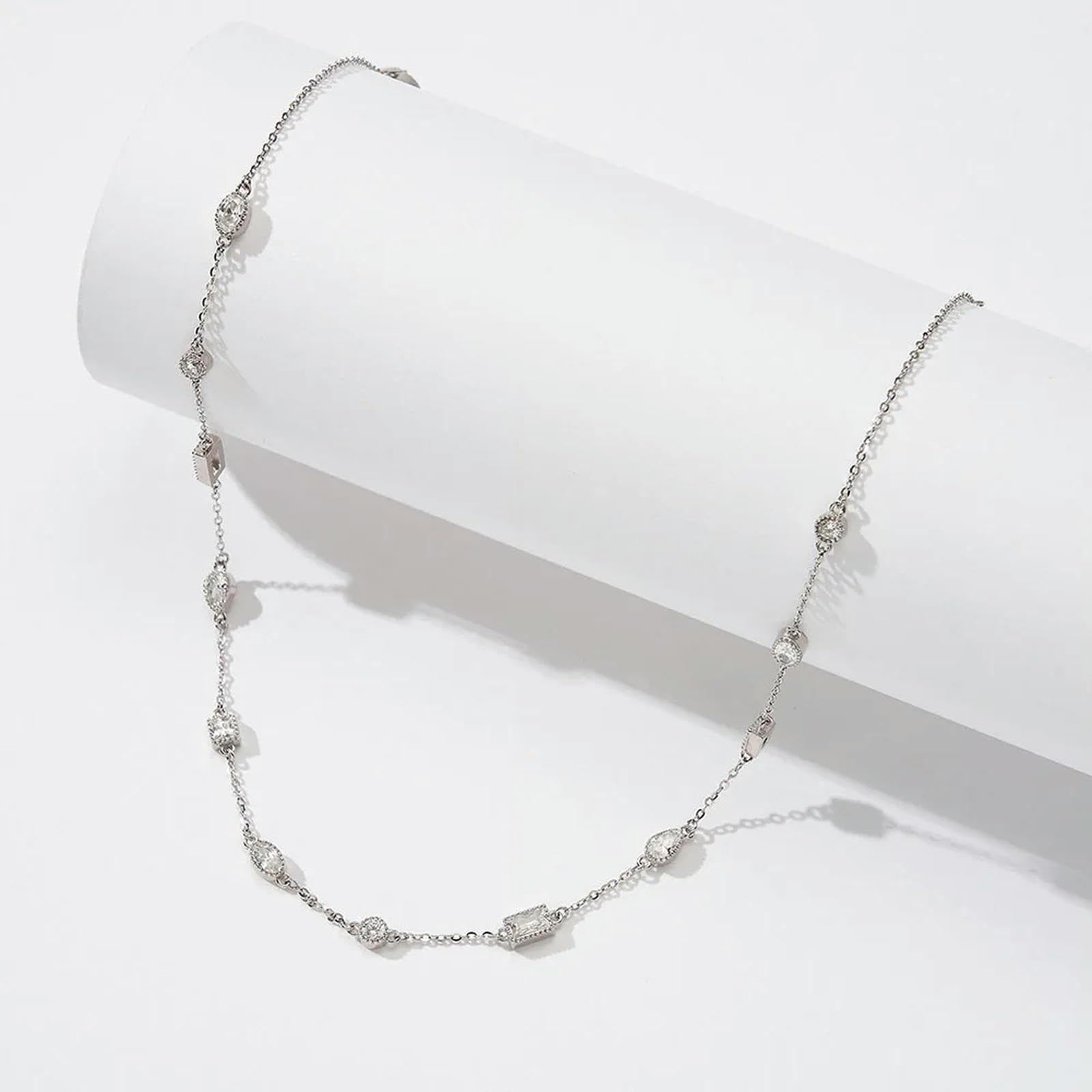 Collar De Plata De Ley 925 Con Circonita Cúbica Transparente 5a, Gargantilla Con Corte Geométrico, Cadena Sencilla Para El Cuello, Joyería Fina
