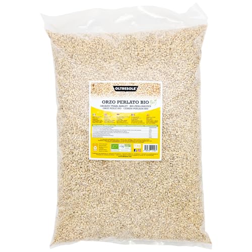 Oltresole, Orzo Perlato Italiano Biologico 5 kg, Cereale Bio Ricco di Fibre, Ottimo per Zuppe, Insalate e Minestre, Prodotto da Agricoltura Italiana, Formato Convenienza