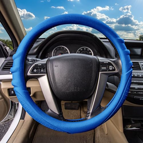 Image of FH Group Universal Fit Silicone with Grip and Pattern Massaging Grip Steering Wheel Cover fits most Cars, SUVs, Trucks, and Vans Dark Blue