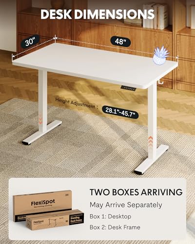 Image of FLEXISPOT EN1 48 inchx30 inch One-Piece Standing Desk, White | 1 inch Thick Seamless Desktop, 176 LBS Capacity, Home Office Use, 4 Memory Presets, Dual Monitor Setup, Anti-Collision Protection
