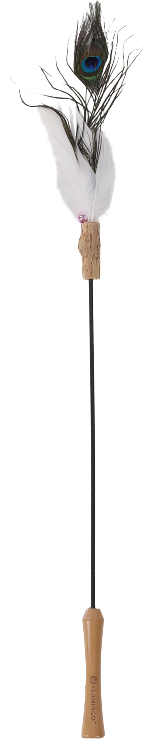 Flamingo giochi per gatti – canna da gioco per gatti Lindy 45cm, manico in legno, con matatabi, campanellino e piume – Nessuna scelta di colore possibile