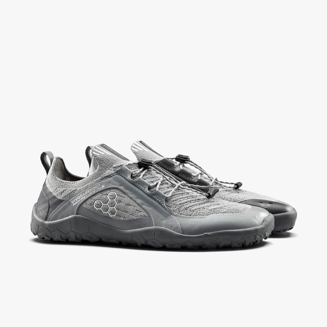 VIVOBAREFOOT Primus Trail Knit FG Mens | Barefoot Trainers | Ultra-Lightweight Shoe | Build Strength, Balance & Mobility | Wide Fit Grounding Shoes | Flexible | Ultimate Gray