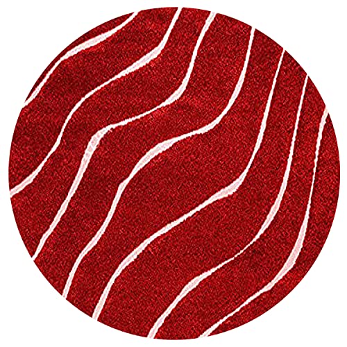 Image of Textured Wave Round Shaggy Carpet for Living Room, Bedroom, High Low Design Finish Microfiber 1.8 Inch Pile High, 5x5 Feet Red Ivory Color