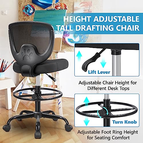Primy Office Drafting Chair, Ergonomic Tall Desk Chair with Adjustable Height and Footrest Ring, Armless Mid-Back Standing Computer Chair Executive Rolling Breathable Mesh Chair fo image 8