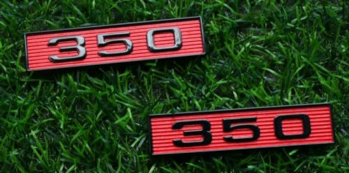 Image of 2Pcs 350 Emblems 350ci 5.7L Block Engine Hood Scoop Badge 3D Decals Stickers Cars Trucks (Black Red)