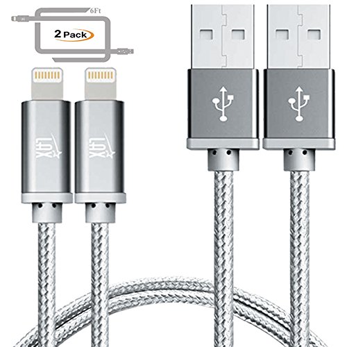 LAX Apple MFi Certified Braided Nylon Lightning Cable Compatible with iPhone, iPad, and iPod – 6Feet –Gray-2Pack