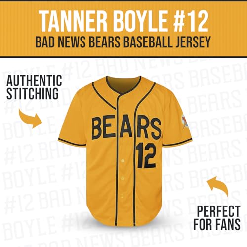Bad News Bears #12 Baseball Jersey – Camiseta de béisbol retro inspirada en Chico’s Bail Bonds, letras bordadas, tallas adultas S–5XL miniatura 3