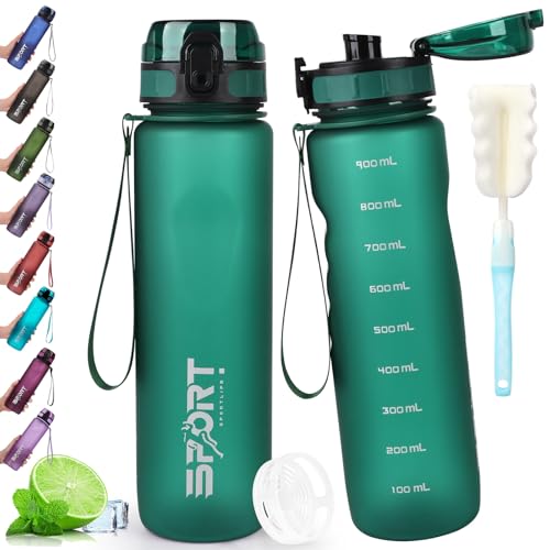 AOPREL Trinkflasche 1L Sport Trinkflasche Wasserflasche Auslaufsicher BPA Frei Sportflasche mit Kapazitätsskala für Outdoor, Schule, Camping