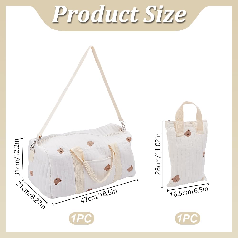 WEBEEDY 2 Styles Diaper Bag Tote with Bear Pattern Large Travel Diaper Tote with Zippered Handbag Cotton Multifunction Mommy Diapers Bags Cute Reusable Organizer Bag Gift for Christmas Hospital - Image 4