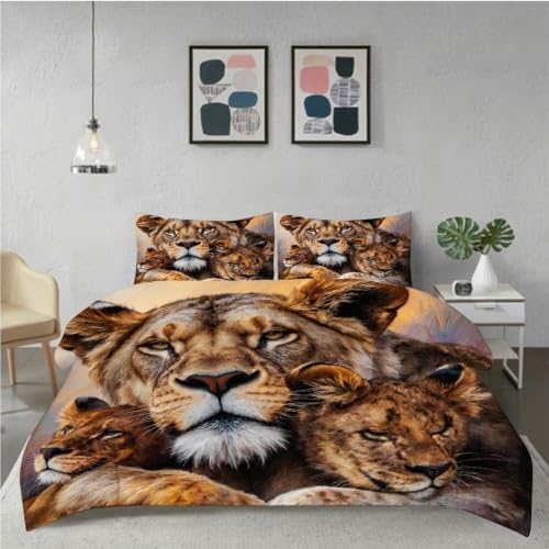 Housse de couette lion 140x200 sans repassage pour lit enfant et ado