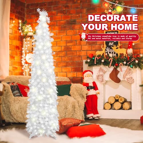 Valentines-Day-Lights-Decoration-Gifts-for-Mom-Christmas-Tree-with-LED-Light-5Ft-Artificial-Christmas-Tree-with-White-Snowflake-Pencil-Xmas-Tree-for-Home-Party-Office-Fireplace-Holiday-Decorations Valentines Day Lights Decoration Gifts for Mom Christmas Tree with LED Light 5Ft Artificial Christmas Tree with White Snowflake Pencil Xmas Tree for Home Party Office Fireplace Holiday Decorations