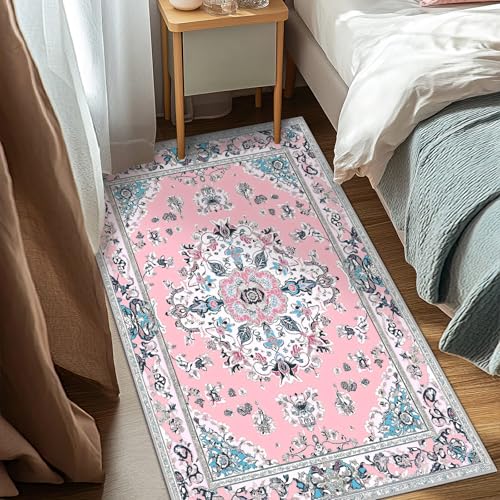 Pink Oriental Living Room Rug 3x5 Traditional Floral Area Rugs,