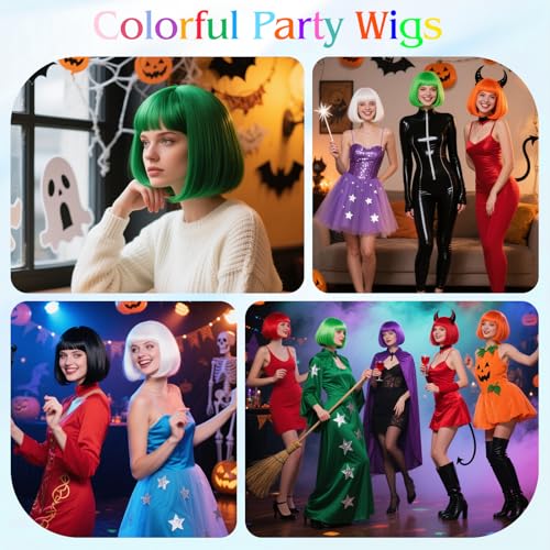 Image of MEEZY Light Blue Short Bob Wigs Straight Hair with Flat Bangs Heart Sunglasses for Women, Colorful Funny Cosplay Party Neon Wig Synthetic Natural As Real Carnival Halloween Costume Party Favors