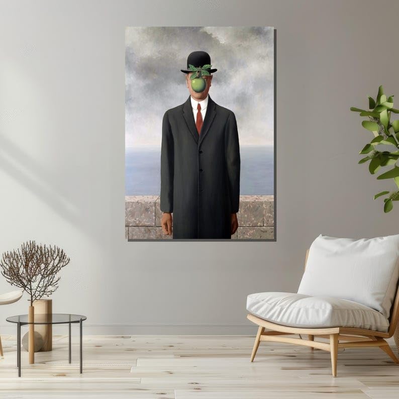 Tableau Fils de l'homme Magritte 70x100 cm avec cadre intérieur pour salon
