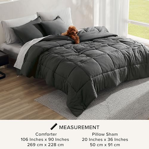 UGG King Size Comforter Set with 2 Pillow Shams Lightweight Down Alternative Comforter King Size Blanket Reversible Cozy Warm All Season Washable Hypoallergenic Bedding Set, Charcoal Grey (Leonora)