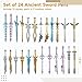 Presents for School Season, Christmas, Birthday, 12 Styles in 24 Pcs Cool Sword Shaped Black Gel Ink Pens, Ancient Sword Pens, Novelty Plastic Sword Pens