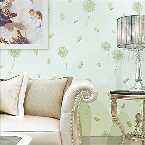 MEAIHOME Modern Minimalist Non-Woven Wallpaper Fresh Pastoral 3D Dandelion Flowers Bedroom Living Room Children's Room Decoration 1.73'W x 32.8'L Non-Pasted (Light Green) - Image 2