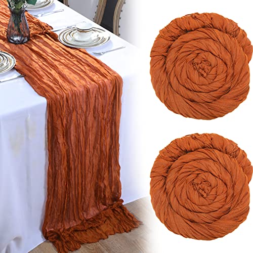 2 Pack Cheesecloth Gauze Table Runner, 13 Ft X 35 Inch Semi Sheer Table Cheese Cloth For Wedding Decor Bridal Shower Rustic Boho (Rust Red) #TOP8