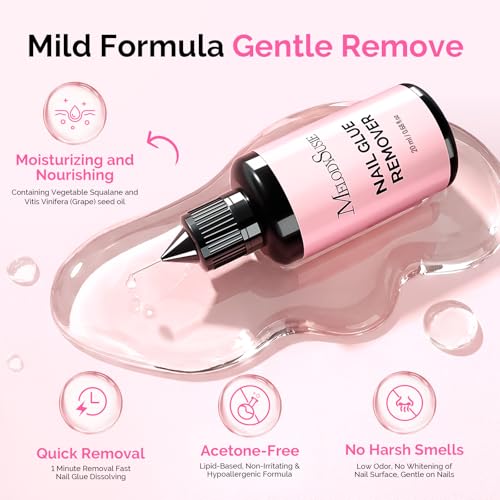 Image of MelodySusie 2Pcs Nail Glue Remover for Press on Acetone Free Nail Polish Remover Multi-Functional Remover for Nails Tips Gentle Glue Remover for Gel x Nails for Home Salon 20ML
