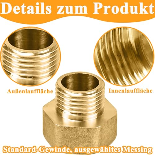 NISENTIA Reduzierstück 3/4 Zoll auf 1/2 Zoll | Messing Reduzierverlängerung mit 4 Stück Gummidichtung | AG/IG Adapter 3/4 zoll auf 1/2 zoll für Rohrverbindungen