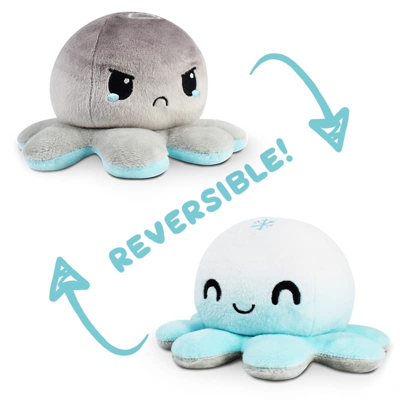 Image of TeeTurtle Reversible Octopus Plushie 4-Inch Snowflake + Cloud Two-Sided Flip Plush Toy with Embroidered Details - Cute Mini Collectible Plush for Kids, Teens, and Adults