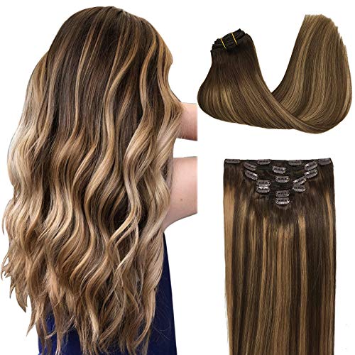 GOO GOO 7pcs 120g Clip in Hair Extensions Chocolate Brown to Caramel Blonde Straight Remy Human Hair Extensions Balayage Real Hair Extensions Clip in Natural Hair 14 Inch GOO GOO 7pcs 120g Clip in Hair Extensions Chocolate Brown to Caramel Blonde Straight Remy Human Hair Extensions Balayage Real Hair Extensions Clip in Natural Hair 14 Inch