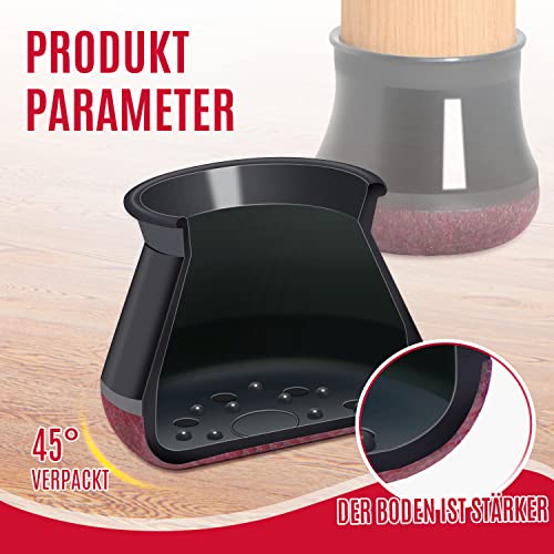 OCONDA 24 Stück Stuhlbeinkappen,Schwarz Schutzkappen für Stuhlbeine Mit Filz,Filzgleiter, Silikon Schutzkappen für Stuhlbeine Schräge, Stühle für Verschleißfeste Stuhlbeinschoner, S Fit:14-20mm