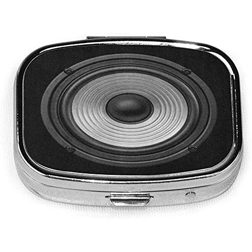 Quadratische Pillenhülle mit tragbarem Subwoofer mit 2 Fächern und Audio-Lautsprecher, undulierende Membran, schwarz, weißer Klang, Musik