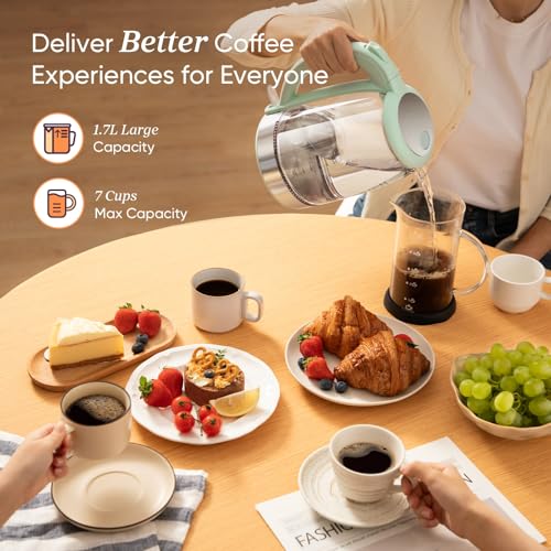 Cosori Electric Kettle, No Plastic Filter & Spout, Tea Kettle & Hot Water Boiler For Coffee & Tea, Water Heater & Teapot, Automatic Shut Off, Borosilicate glass, Green, 1.7L/1500W
