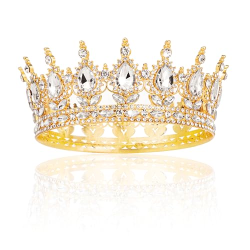 Image of Fesciory Birthday Crown for Women, Gold Plated Crystal Tiara with Sash | Sparkling Princess Queen Tiara, Adult Fit, Birthday, Wedding, Prom, Coming of Age Gifts & Halloween Costume Accessories