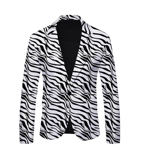 Men's Black and White Striped Blazer, Business Button Casual Slim Fit Pinstripe Suits