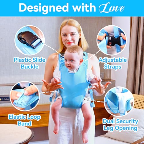 Image of Baby Carrier, Dual-Use Adjustable Baby Sling Support Infant Chest Holder with Drawstring Backpack for Newborn to Toddler 13-33 lbs Swimming Pool Beach Land (Blue)