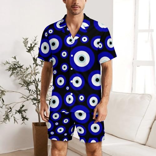 Blue Evil Eye Men's Short Sleeve Soft Summer Casual Pajama Set3