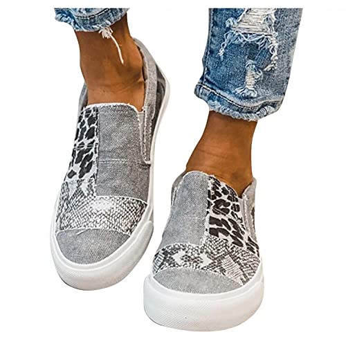 Hbeylia Platform Fashion Sneakers For Women Leopard Design Casual Low Top Canvas Shoes Trendy Chunky Bottom Heels Slip On Flats Loafers Driving Walking Shoes For Ladies