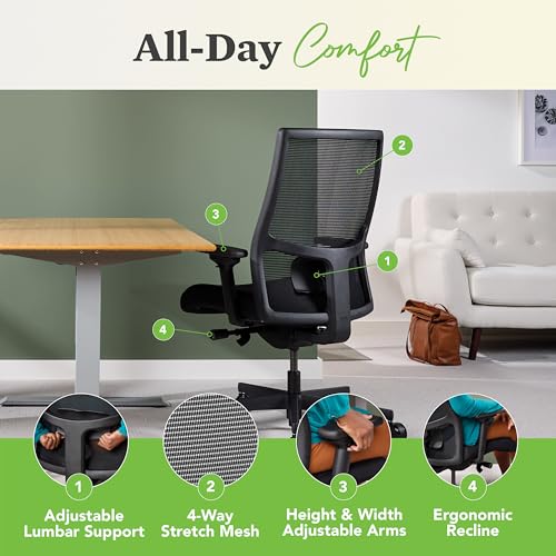 Image of HON Ignition 2.0 Big and Tall Ergonomic Mesh Office Chair, 450 lb Capacity, Extra‑Wide High‑Back Desk Chair with Adjustable Arms, Lumbar Support, Tilt Recline, Swivel Wheels, Black Frame, Black