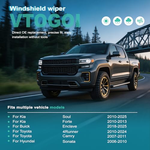 Image of VTOGOI OEM Quality 24''+20'' Windshield Wiper Blades,Premium All-Seasons J-Hook Replacement Wiper Blades (2 Pack)