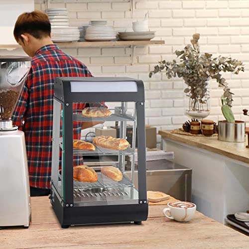 Rovsun 15" Pizza Warmer Food Warmer Commercial, 3-Tier Electric Food Warmer Display Countertop W/Led Lighting Adjustable Removable Shelves Glass Door, Pastry Display Case For Buffet Restaurant 1000W #TOP7