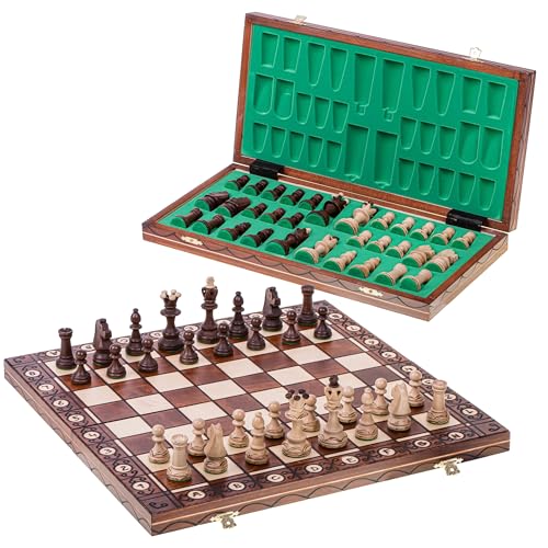 Square - Schach Schachspiel Consul + 2 x Extra Damen - Schachbrett aus Holz - 48 x 48 cm & Schachfiguren mit Gewicht