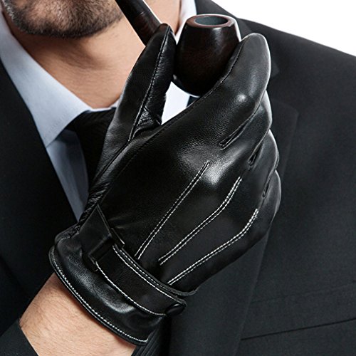 VIE ROSE スマホ手袋 メンズ シープスキン 本革 スマートフォン スマホ 手袋 革 レザー 男性（ブラック、XLサイズ）