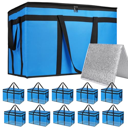 Bodaon 10 Pack Insulated Food Delivery Bags with Hard Bottom, XXXL Cooler
