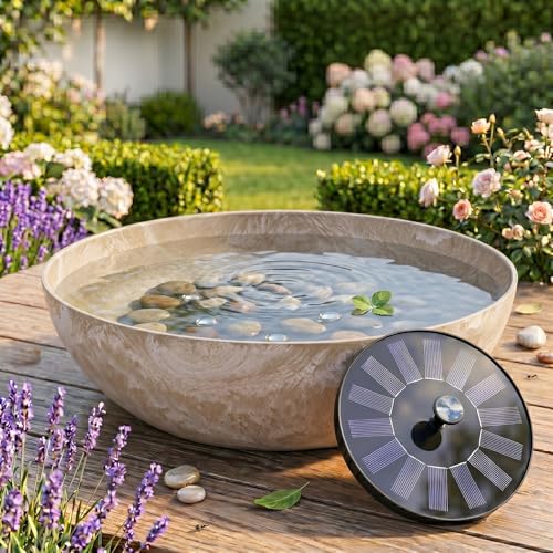 Outdoor Solar-Brunnen Set - Tiefe 45cm Schale in Sand beige als Garten-Brunnen