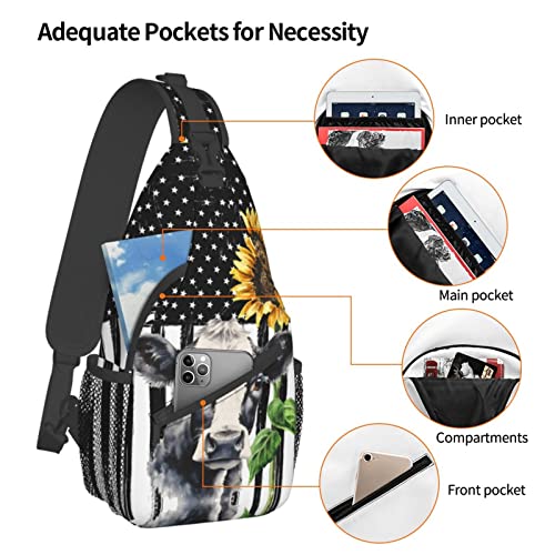 Fylybois Sunflower Cow Sling Bag For Men Women Crossbody Chest Backpack Daypack Shoulder Bags4